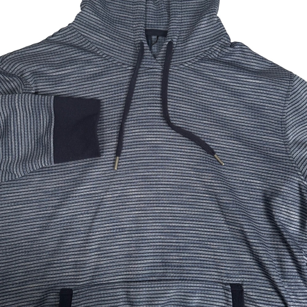 Prana Gatten Hoodie Grid Fleece Striped Dusk Blue Navy Pullover Men XL M23170431